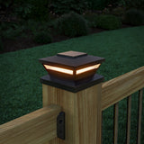 Deckorators 6" x 6" Omni Solar Post Cap on Wood Post Lit Up in Black #color_black